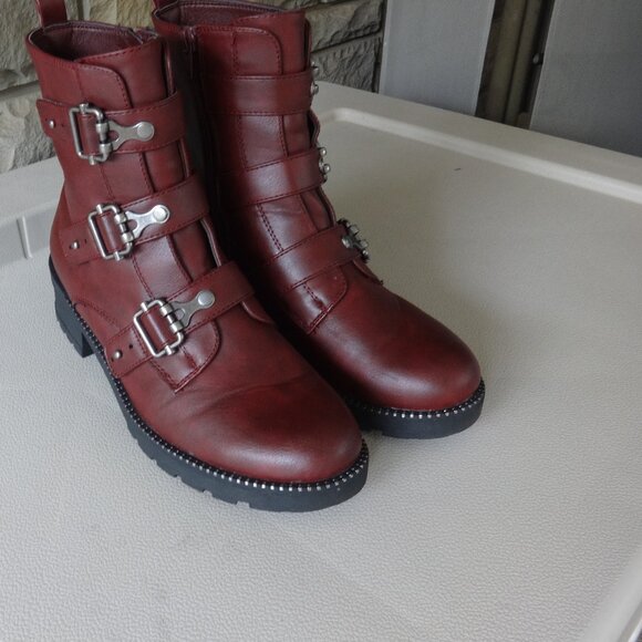 SO Broccoli women's combat boots size 8, Moniquewine color, side zip top buckles - Picture 12 of 13